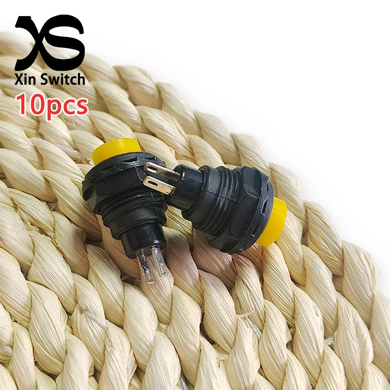 10PCS  Opening 12mm Yellow R13-502 Plastic Self Resetting Button Switch 1.5A 250V/3A 125V Nut Fixed Type Circular Push Switch