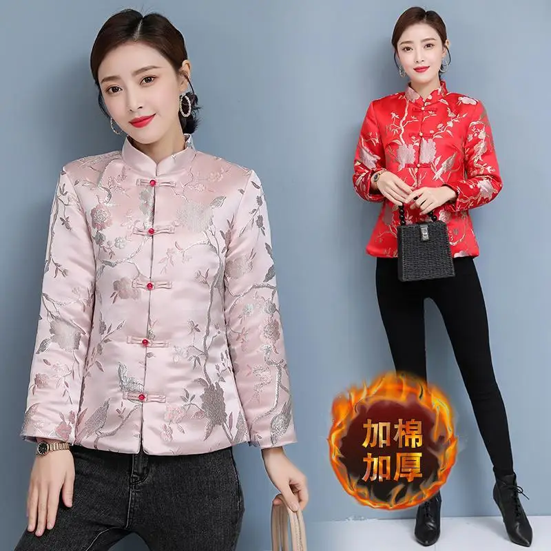 

2024 chinese style short cotton jacket young autumn and winter clothing new vintage tangsuit clothing thickened cheongsam coat