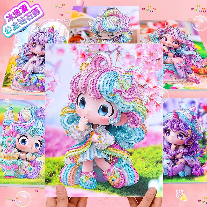 Ice Crea Diamond Painting Princess Sticker Kits for Kids 5D DIY Diamond Kits Paint by Numbers Handmade Sticker Arts for Children