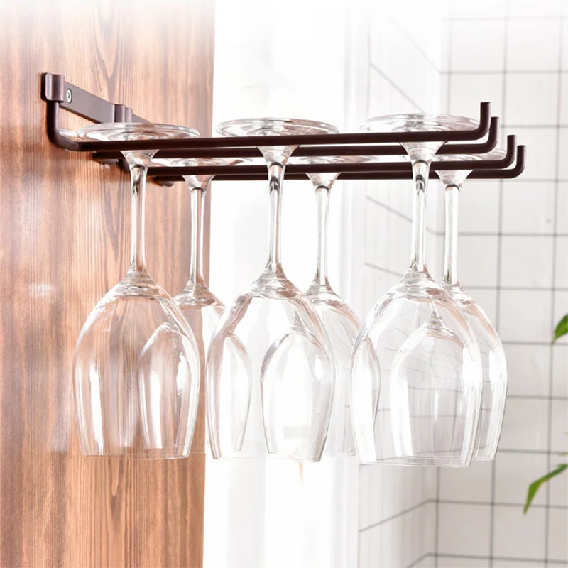 2pcs Kitchen Accessories Wall Mount Wine Glasses Holder Classification Hanging Glass Cup Rack Punch-free Cupboard Organizer