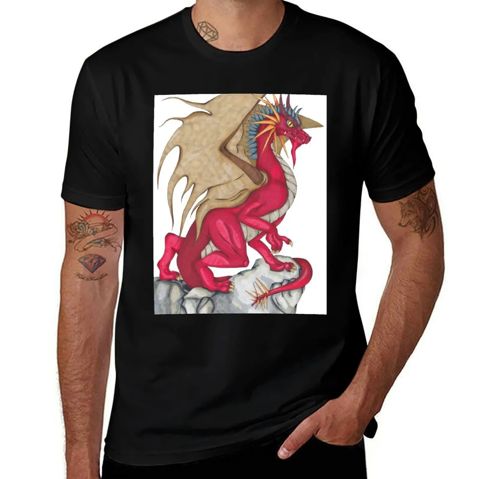 

Dragon on a Rock T-Shirt oversized t shirt plus sizes new edition funny shirt cotton mens tall t shirts
