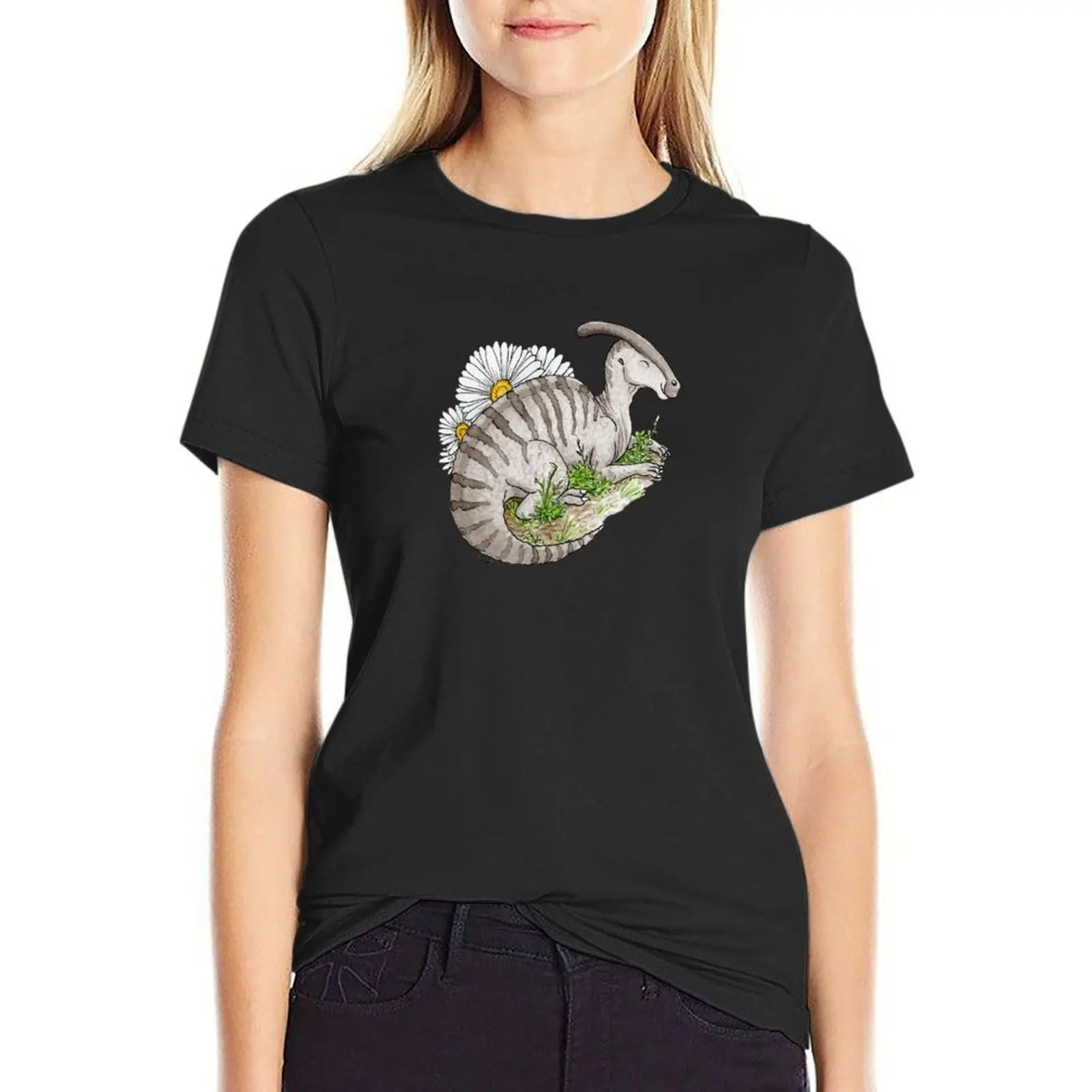 

Parasaurolophus + Daisies T-Shirt oversized female graphics customs t shirts for Womens