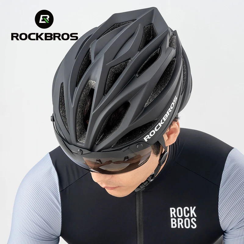 ROCKBROS Bicycle Helmet with Lenses Adjustable 58-62Cm Cycling Helmet Special Anti-Odor Lining Magnetic Goggles Bike Helmet