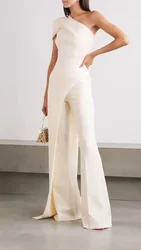 2024 Summer Women's High Waist White Straight Casual Jumpsuits Long Pants Sleeves Show Thin Hanging Neck Backless Jumpsuits