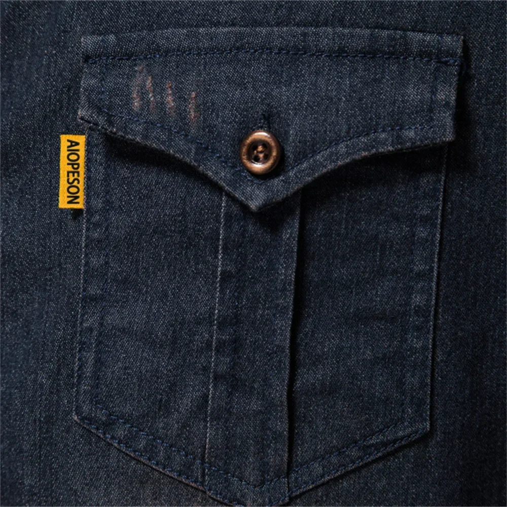 Brand Quality Elastic Cotton Denim Shirts Men Casual Business Long Sleeve Tops Slim Fit Cowboy Shirts Male Double Pockets shirt