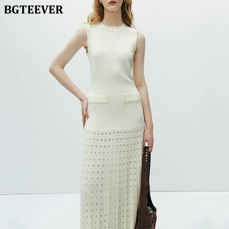 BGTEEVER Sommer Elegantes ärmelloses Damen-Höhlenkleid, stilvolles Paket, Hüftstrickkleid für Damen