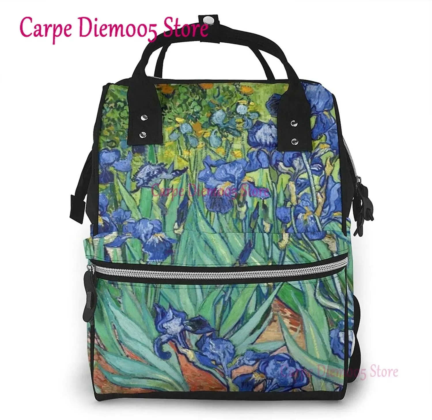 Irises by Oil Paintings Printed Mummy Backpack Diaper Bag Multi-Function Maternity Nappy Bags, Kid Bag with Laptop Pocket
