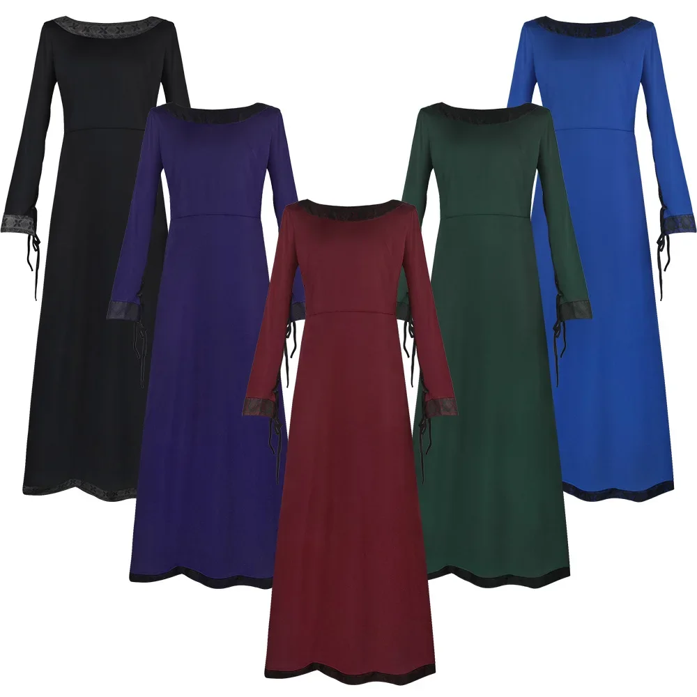 

Retro Medieval Priest Robe Cosplay Costume Solid Color Long Sleeved Round Neck Slim Fit Neutral Dress Halloween Carnival