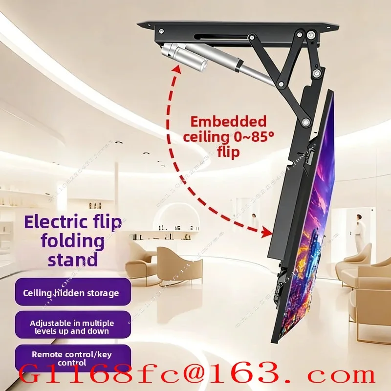 TV Electric Flip Remote Control Lift Hanger Folding Rotating Hidden Ceiling Bracket 32-70 Inches