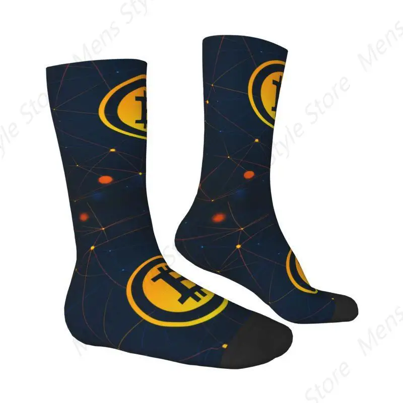 Bitcoin Digital Art Currency Socks for Men Women Stretchy Summer Autumn Winter Cryptocurrency Btc Blockchain Geek Crew Socks