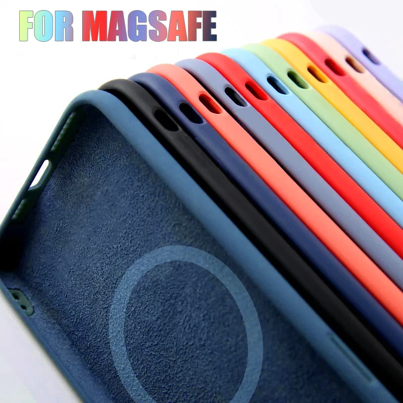 Original For Magsafe Magnetic Case For iPhone 15 14 11 12 13 Pro Max Mini Plus XR XS Wireless Charge Liquid Silicone Phone Cover