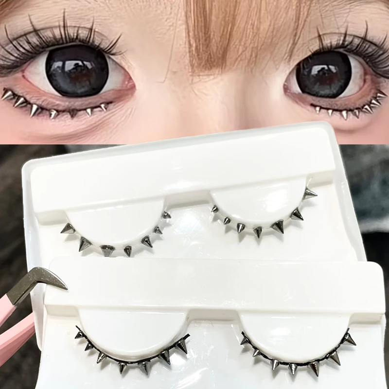Rivet Metal Lower Eyelashes Subculture Creative Makeup One-piece Self-adhesive False Eyelashes Clear Stem Reusable Fake Eyelash