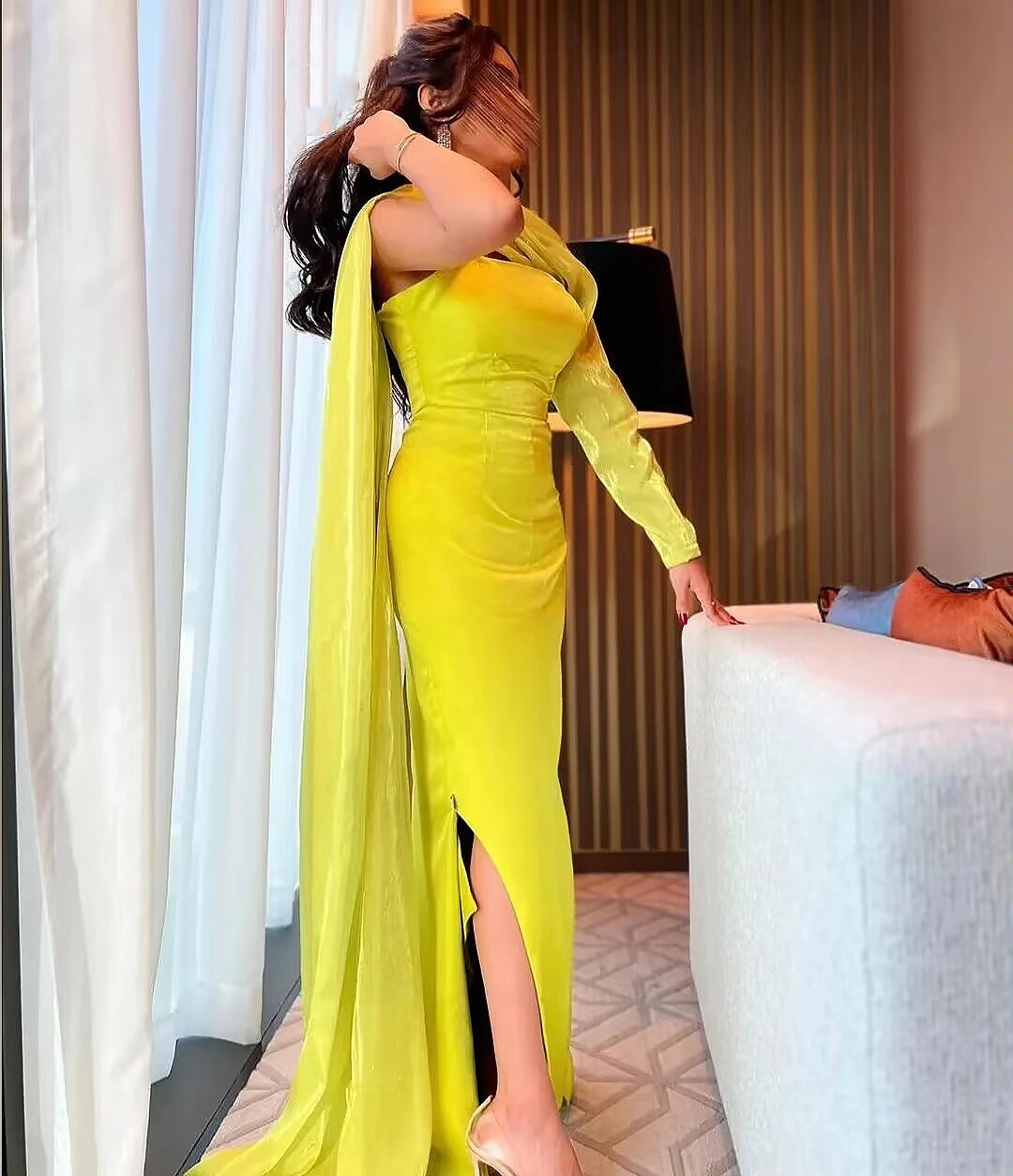 Elegant Mermaid Green Evening Dress One Shoulder Side Split Special Occasion Dress Saudi Arabia Women\'s Vestidos De Fiesta