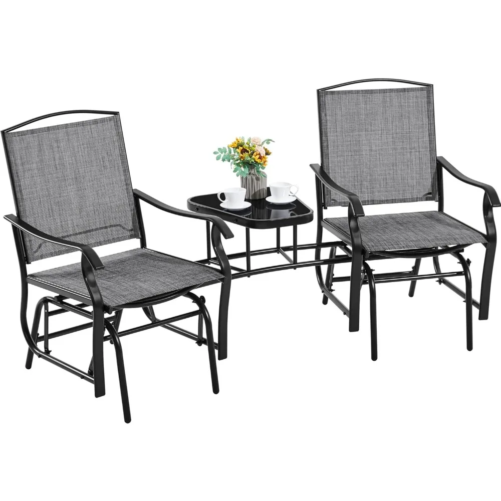 Glider-Segelflugstühle für den Außenbereich, mit Glastisch-Schaukelstühlen, 2-Sitzer für den Außenbereich, mit atmungsaktivem Sling-Stoff