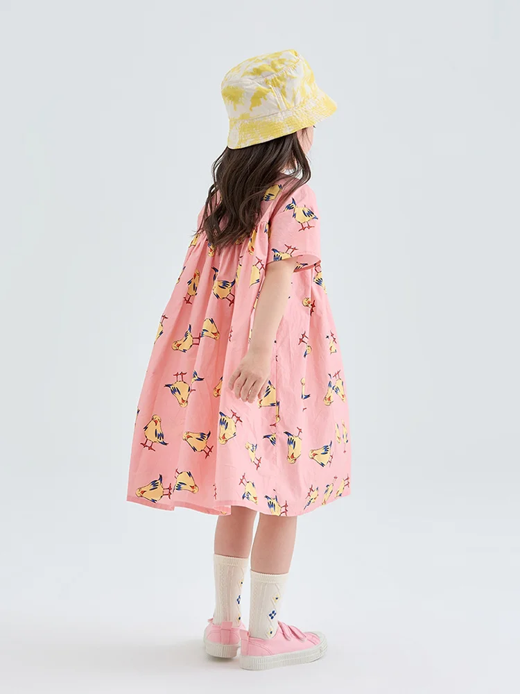 100% A Type Cotton High Quality Kids Party Dress 2022 Summer Cool Pink Yellow Girls Clothing Animal Printed Children Wear