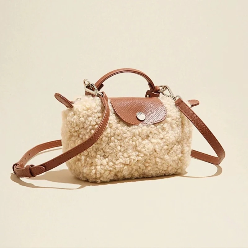 Lamb Bag Mini Handheld Hairy Bag for Women 2025 New Versatile One Shoulder Crossbody Dumpling Bag image 4