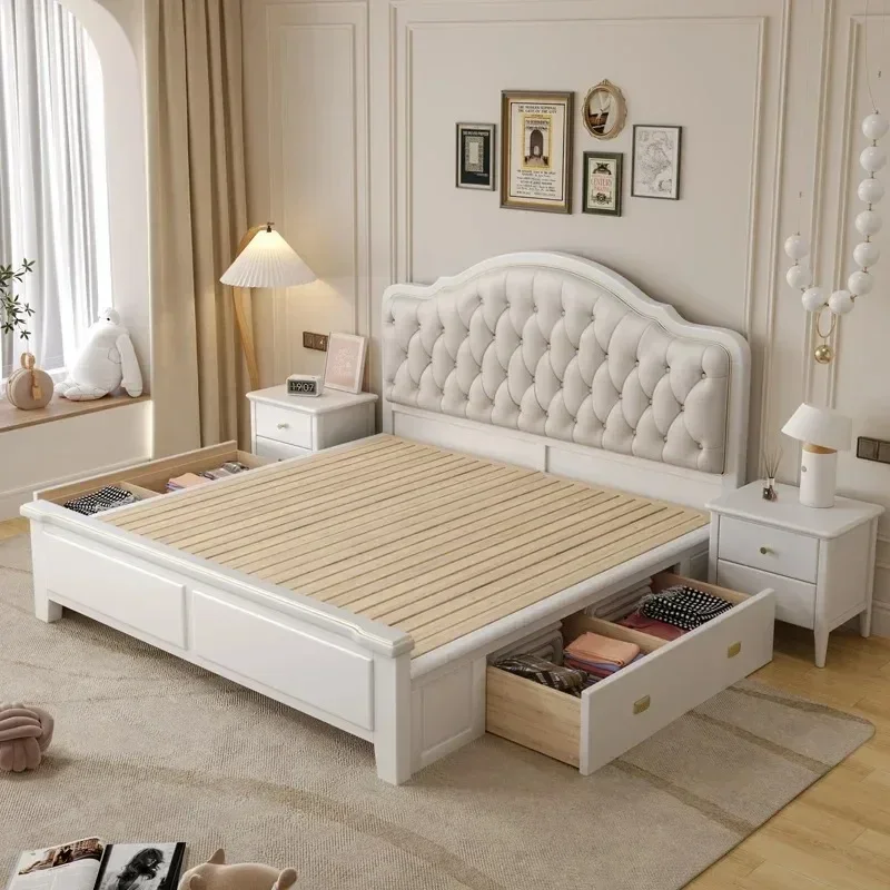 +Double Wood Modern Bed Frame Trendy Waterproof Large Wooden Luxury Double Bed Frames Full Size Bedroom Postmodern Furniture