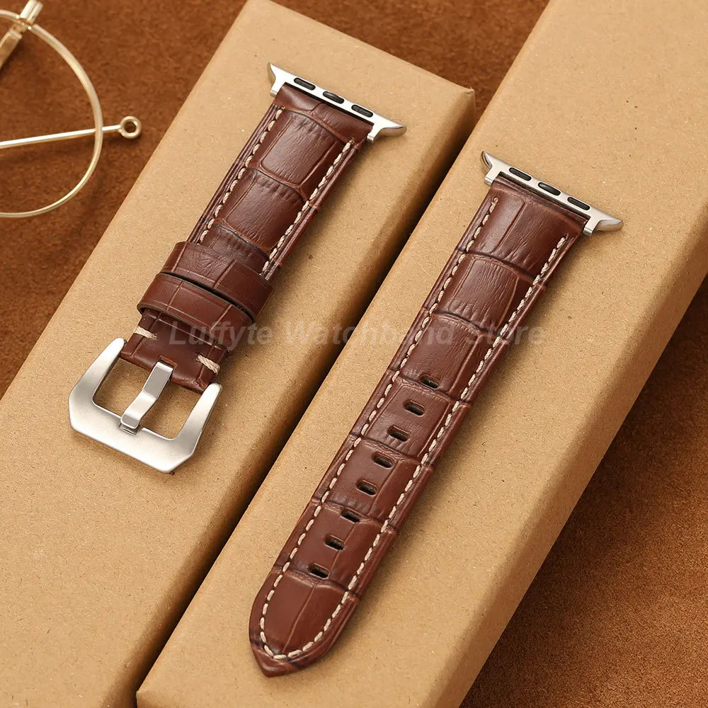 Echtes Leder-Uhrenarmband für Apple Watch Band 45mm 41mm 44mm 40mm 46mm 49mm Armband Iwatch Series 7 SE 8 9 Ultra 10 11 Armband