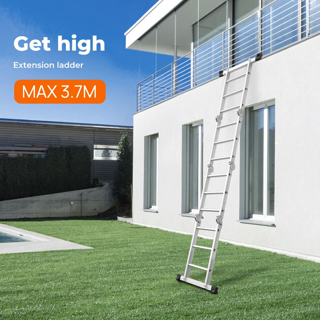 3.7M Multi Purpose Ladder Aluminium Folding Extension Adjustable Step New Fold