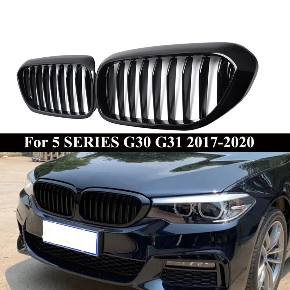 

2Pcs Car Grill Grille Front Bumper Kidney Single Slats Grille Guards Compatible For 2017-2020 5 Series G30 G31 G38 Acesssories