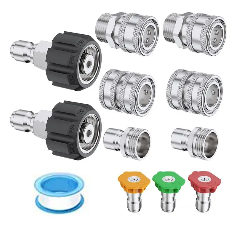 

【Ship Within Pressure Washer Adapter Set, Quick Disconnect Kit, M22 Swivel To 3/8Inch Quick Disconnect, 3/4Inch To Quick Disconn
