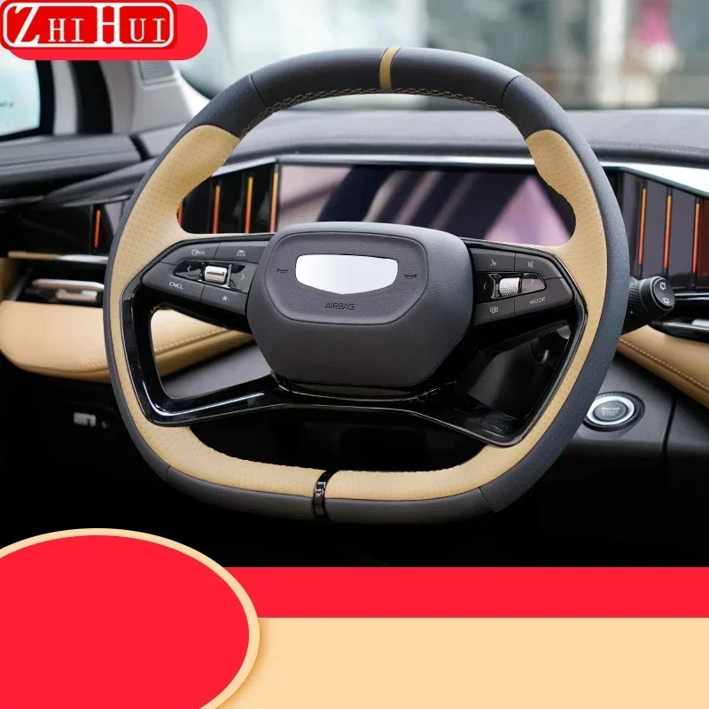 For Geely Atlas 2nd Gen Starray 2024 2023 Car Styling Handsewn Steering Wheel Cover Anti Slip Leather Handle Cover Accessories