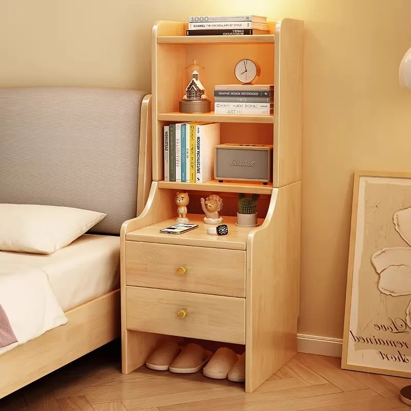 Imported pure log color solid wood bedside table, rubber wood bedroom home shelf 2026 new popular small
