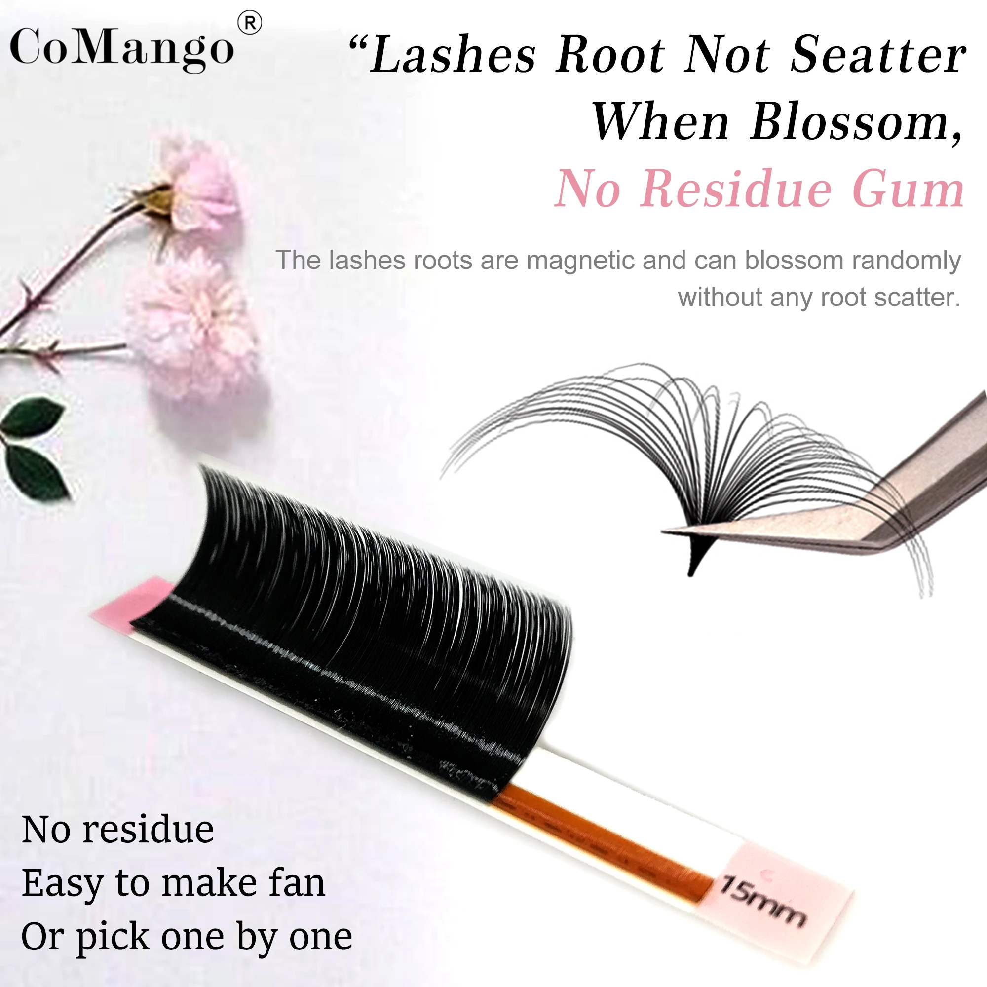 CoMango Blooming Lashes Easy Fan Escuro Fosco Preto Macio Natural Lash Extension Volume Russo Auto Fans