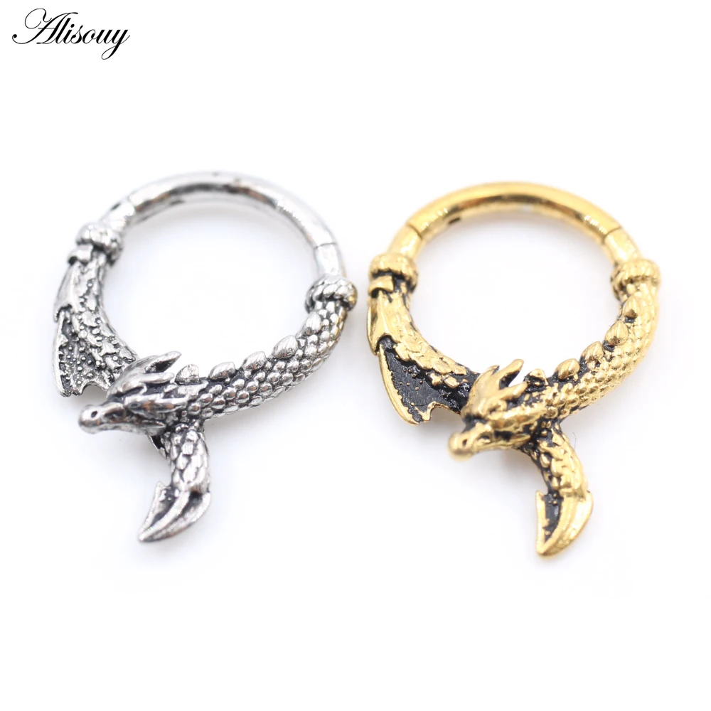 1PC Twist Dragon Chain Heart Zircon Stainless Steel Nose Rings Ear Captive Tragus Cartilage Helix Hoop Earring Piercing Jewelry