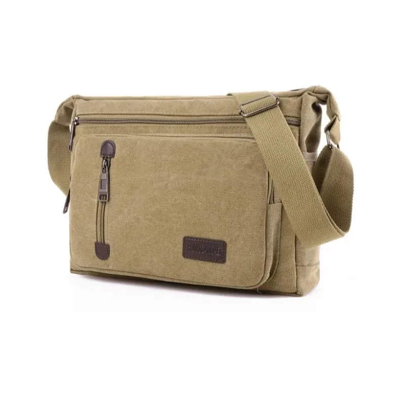 Torba na ramię typu crossbody z płótna dla kobiet i mężczyzn, retro, prosta, modna, wielowarstwowa, kwadratowa. — zdjęcie 3