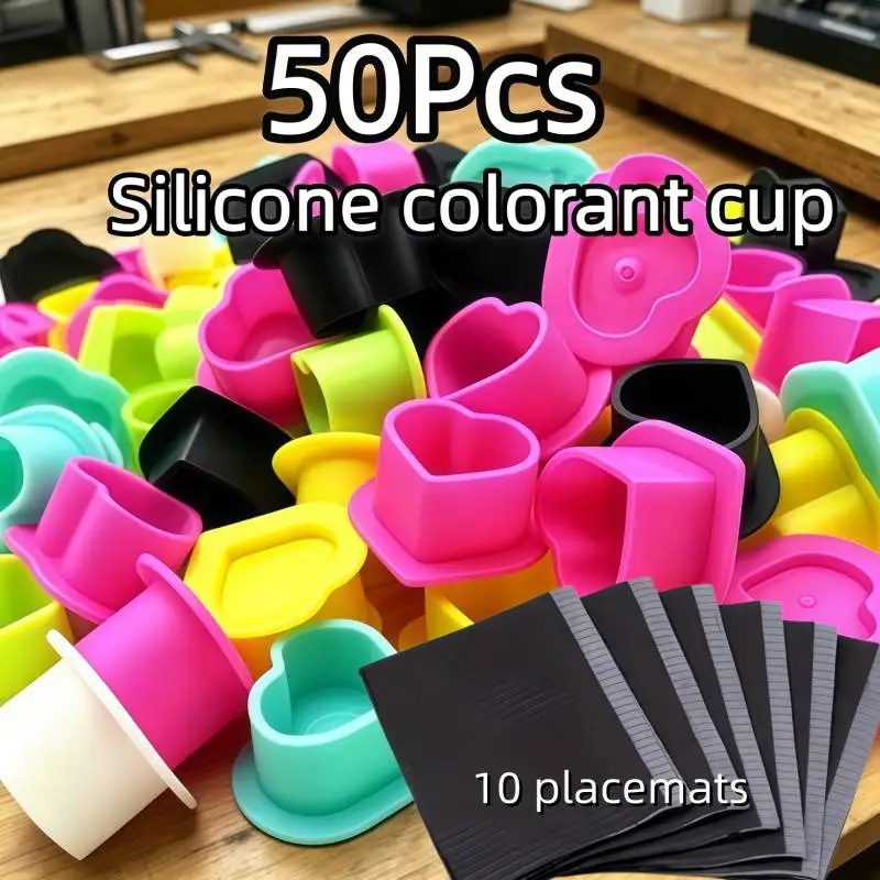 50pcs Silicone Tattoo Ink Cup 10pc Disposable Tattoo Table Mat Heart-shaped Pigment Cup Suitable for Tattoo Artist Micro-carving