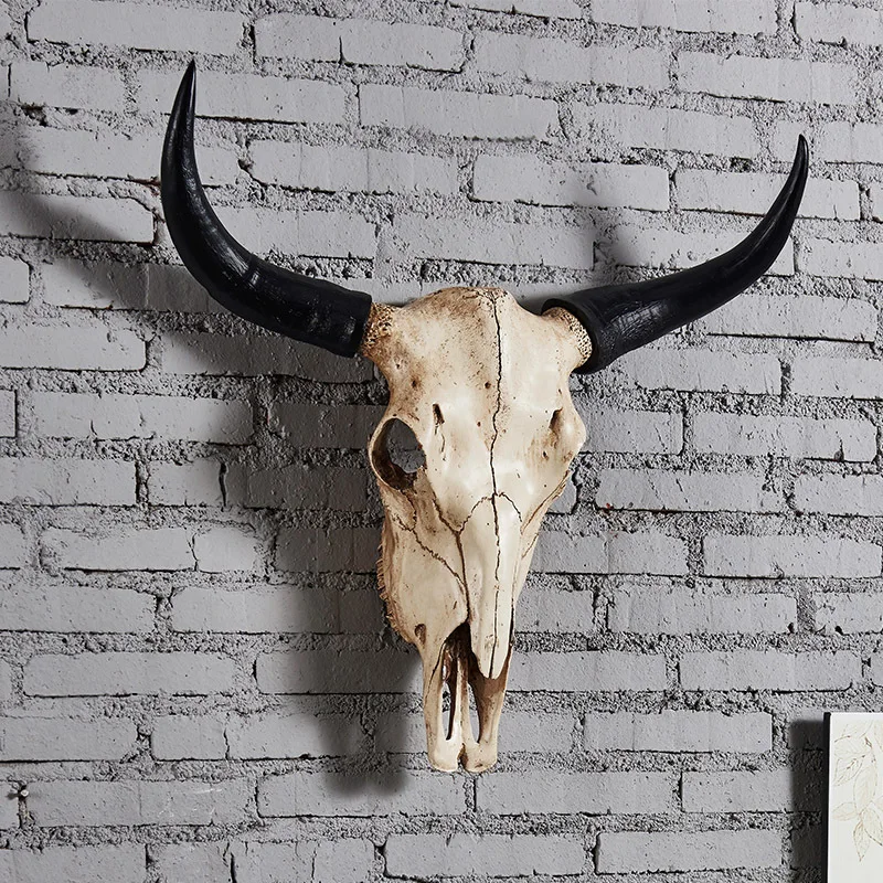 Tête de crâne 3D en résine, Simulation d'animaux, tête de taureau, décoration murale de la maison, squelette, accessoires d'halloween pour la décoration de la maison