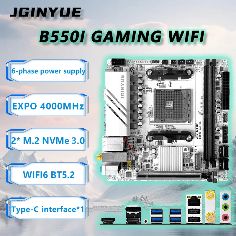 JGINYUE B550 AM4 mini ITX Motherboard V1.8 supports Ryzen 4000/5000 series DDR4 RAM Desktop PCIe4.0  WiFi6 BT5.2