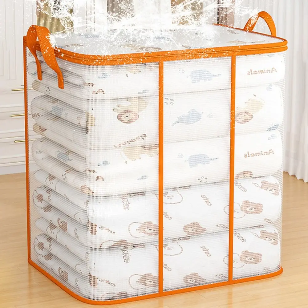 Large Capacity Foldable Storage Bag Waterproof Zippered Clothes Storage Box Transparent Save Space Closet Organizer Closet