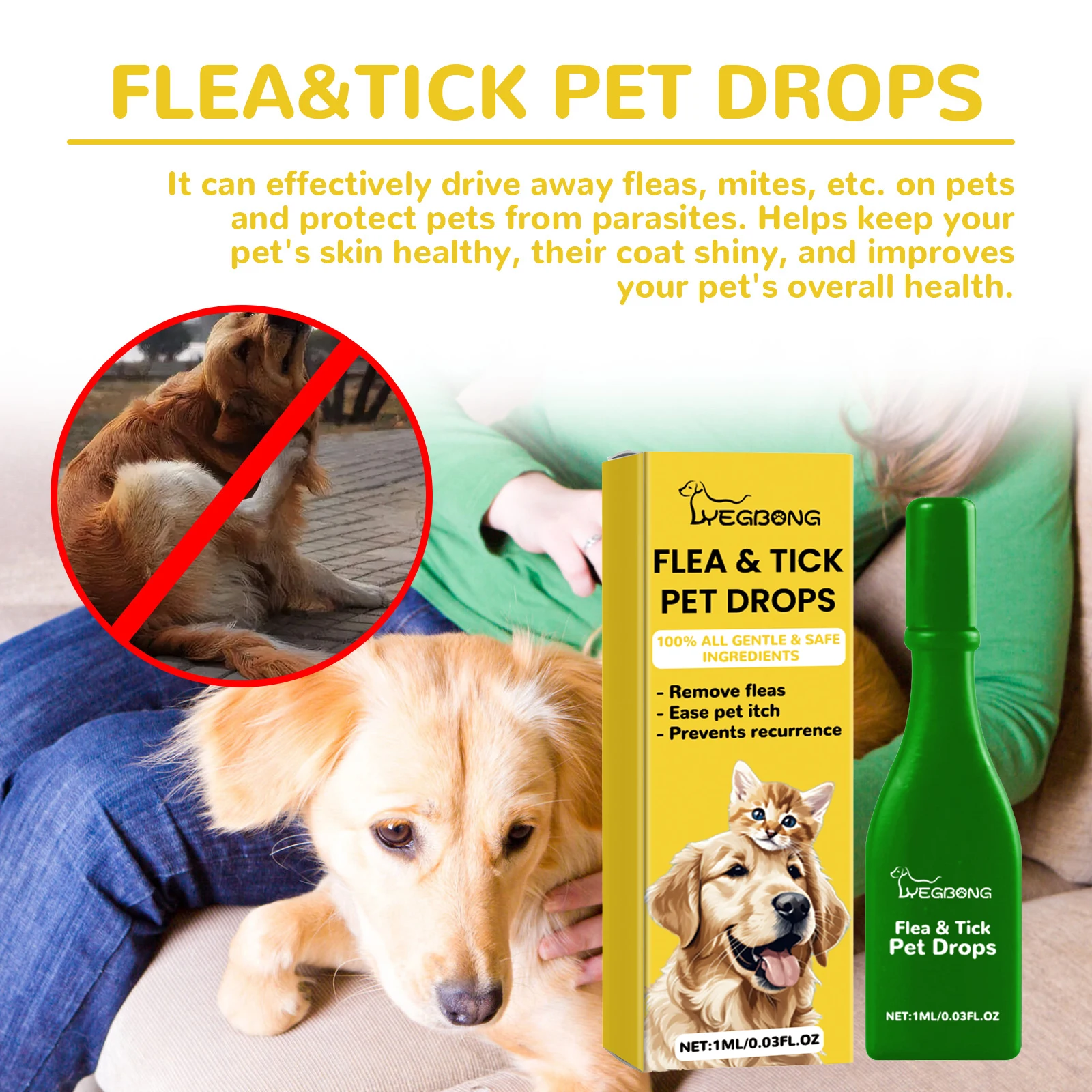 Pet Flea & Tick Drops Effectively Drive Away Fleas Mites Improve Pet Skin Healthy Relieve Itching Discomfort Pet Skin Care Agent
