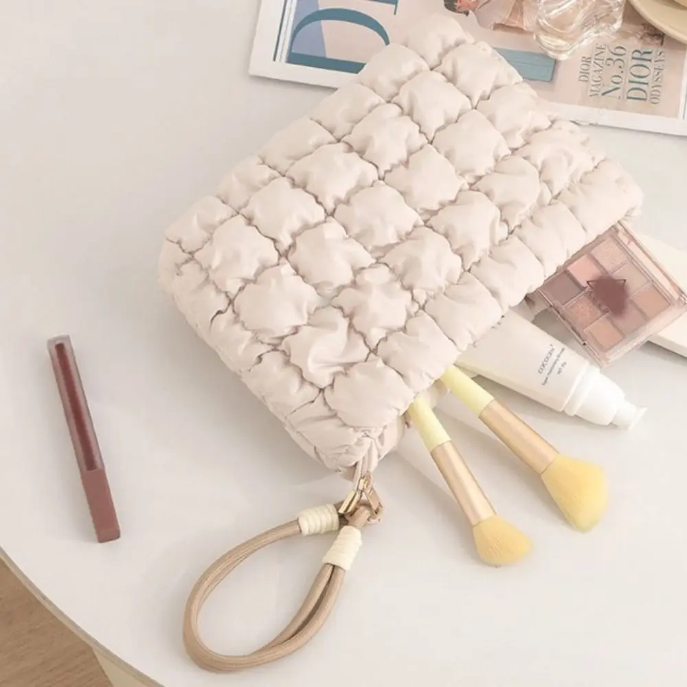 Sweet Korean Style Puffy Makeup Pouch Solid Color Large Capacity Cloud Handbag Soft With Zipper Cosmetic Bag Women Girls