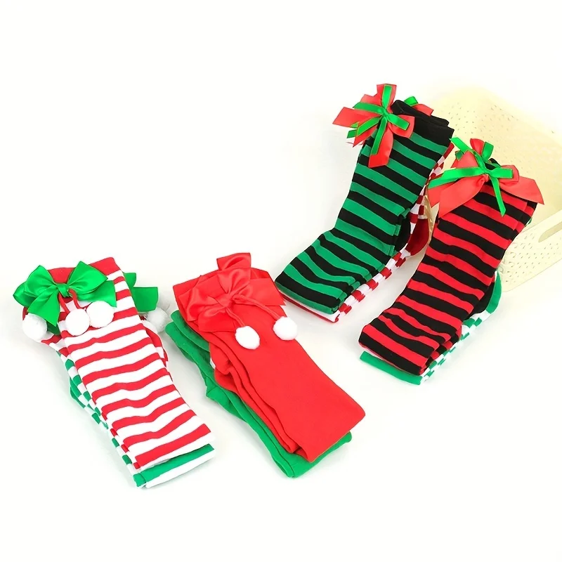 Fashion Christmas Women\'s Socks Striped Long Stockings Christmas Decorations High Socks Striped Knee Sock Comfortable Sox Female