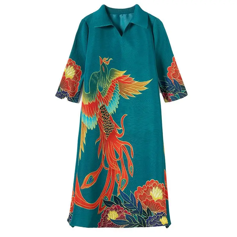 Chinese style retro pleated dress loose oversized straight tube skirt 2023 spring/summer new pleated fashion outfit