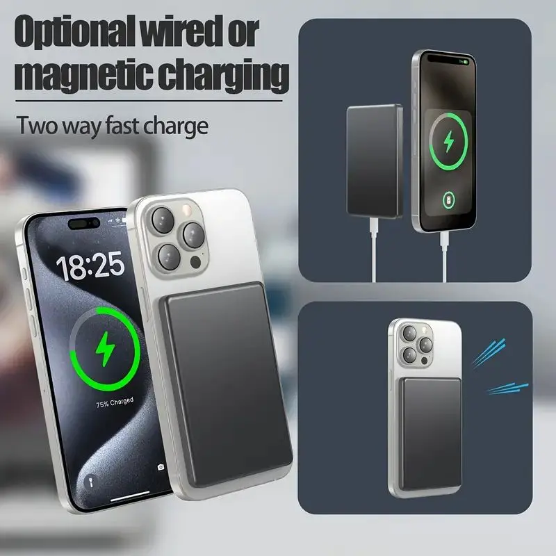 Magnetic Ultra-thin 5000mAh Power Bank Wireless Portable Fast Charger Slim Metal Powerbank External Batteries For Iphone Samsung