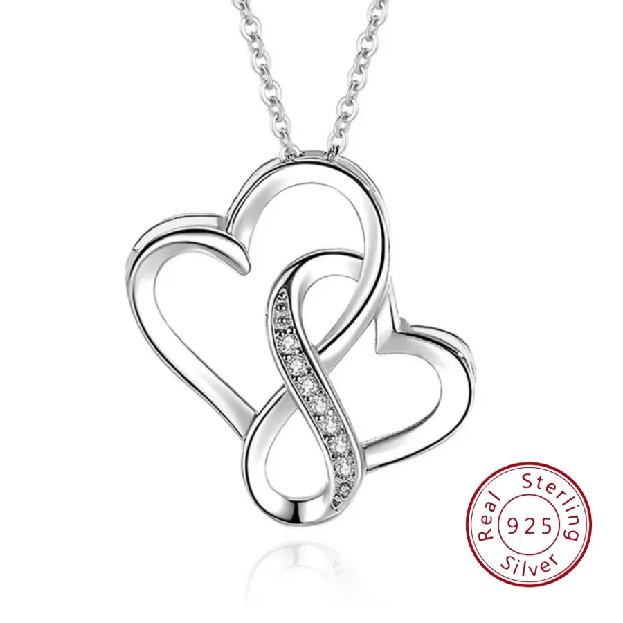 

European and American Bestseller: S925 Sterling Silver Light Luxury Niche Design Double Heart Micro-Pave Zirconia Necklace
