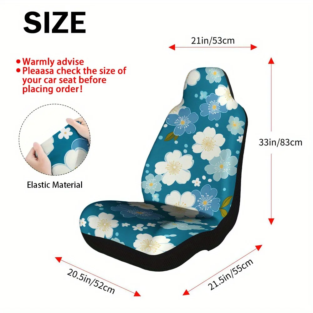 Set Of 2 Car Seat Covers Featuring A Blue And White Cherry Blossom Design – Universally Fitting, Made From High-Quality Durable