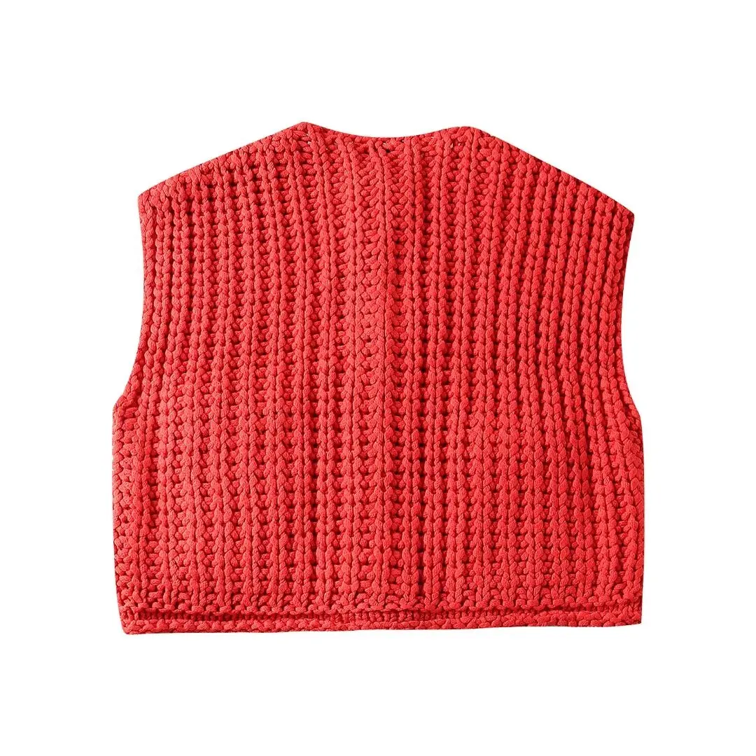 Korean Fashion Crop Sweater Women Vest Red Loose Casual Sweater Vest Cable Knit Sweater Vest For Women Luxury Designer Tops Blue