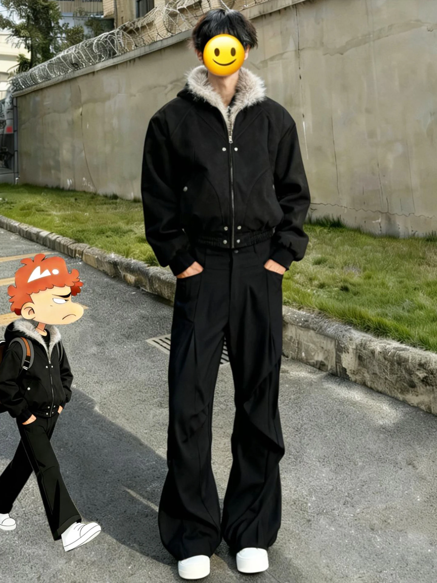 

American Sle Men's Thiened Fce Lined Straight Leg Pants Cleanfit Drapey Wide Leg Suit Pants mid Low Waist Zipper Closure