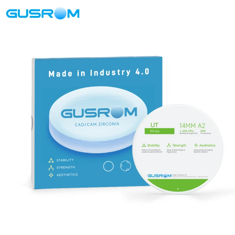GUSROM UT الأبيض زركونيا كتلة 98 مللي متر عالية شفافة الأسنان زركونيا القرص ل CAD/CAM القشرة الجمالية استعادة التاج الأمامي