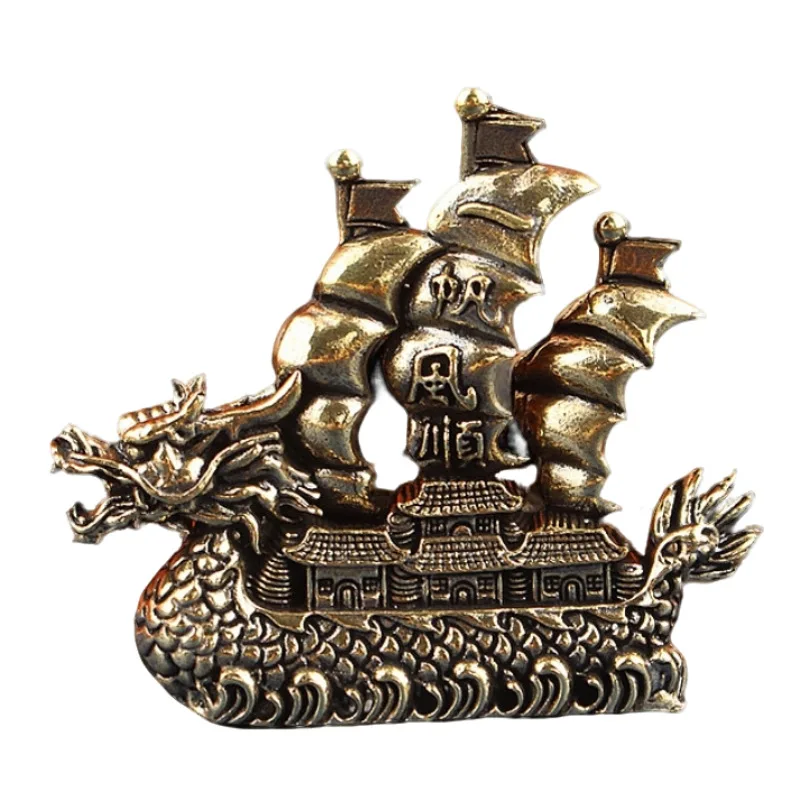 Dragon Boat Ornament Chinese Feng Shui Boat Smooth Sailing Dragon Boat Wealth Attracting Sailboat Study Room Decoration Brass Cr