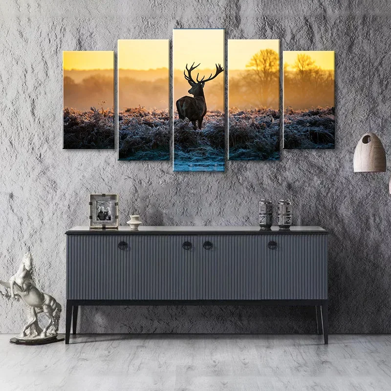 

Canvas Photography Sunset Antelope Back Five piece Decorative Painting Poster Drawing Living Room Picture Printing Bedroom Core