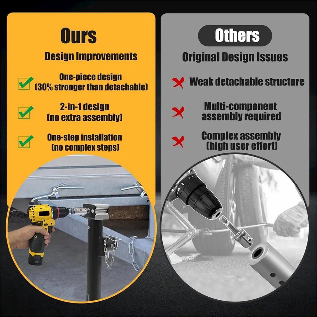 Heavy Duty Trailer Jack Drill Adapter Top Wind Trailer Jacks for 1 Inch Jack Drive Shaft for Most of Cordless Drill