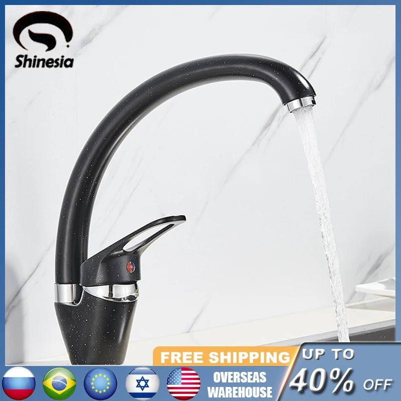 Shinesia Black with Dots Kitchen Faucet Kitchen Sink Faucet Single Handle 360 Degree Rotation Hot Cold Water Mixer Taps