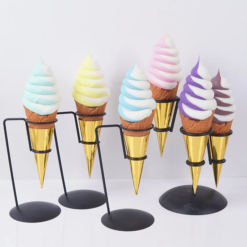 Artificial Ice Cream Cone Double Color Fake Food Model Cream Crispy Waffle Cone PVC Dessert Photography Props Display Ornament