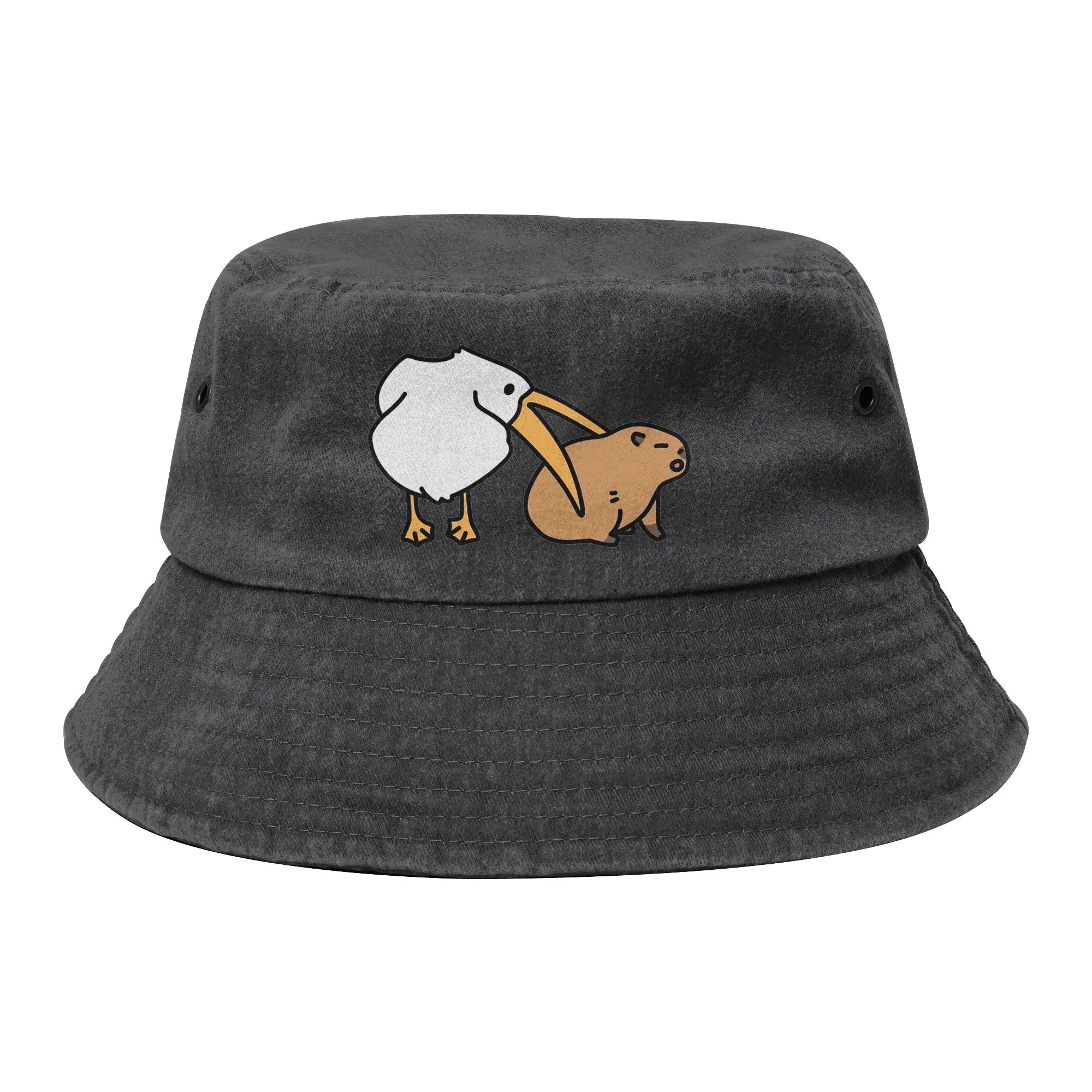 Unisex Bucket Hat Pelicans eats Capybara Summer Beach Vacation Getaway Headwear Camping Fishing Cap  Ispoti Hat Birthday Gift